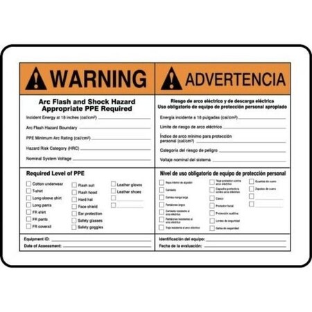 Accuform BILINGUAL ANSI WARNING Safety Sign ARC SBMELC364XV